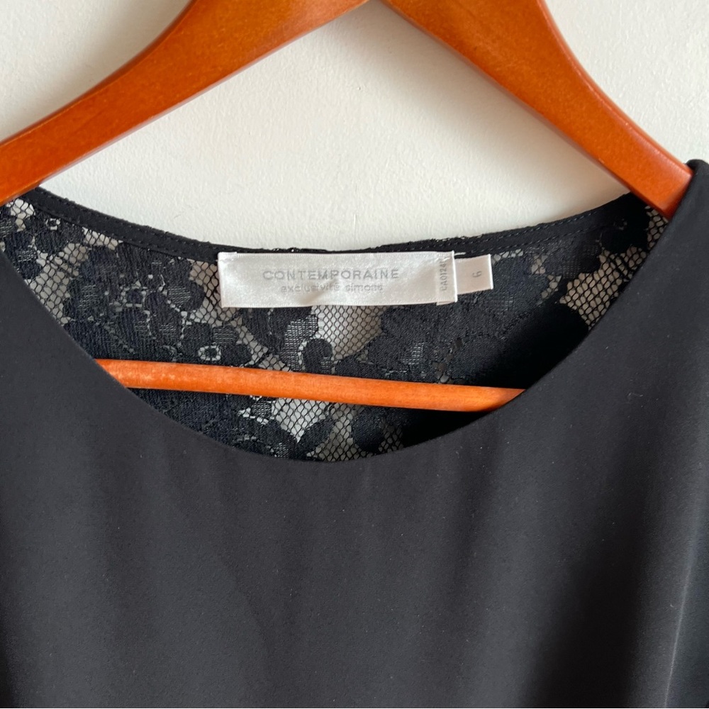 Contemporaine Exclusivité Simons Little Black Dress Lace Sleeves 6 Polyester - Picture 4 of 7